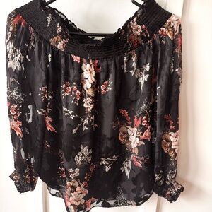 White House Black Market Black Floral Off-Shoulder Top